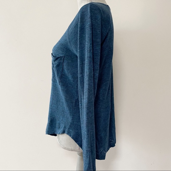 Madewell linen classic long sleeve t shirt top in heathered blue semi sheer - Picture 3 of 8